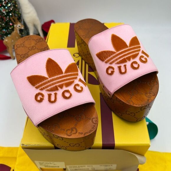 Women’s Gucci X Adidas, leather mules size 38.5 made in Italy - Picture 1 of 10